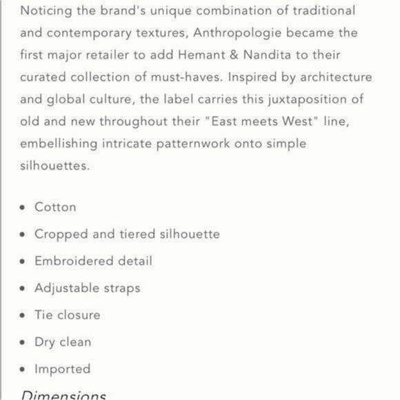 Anthropologie Hemant & Nandita Basanti White Multicolor Eyelet Tie Tank Medium - Picture 12 of 13